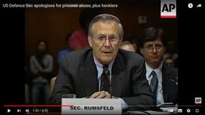 I kongressförhör den 7 May 2004 sa Donald Rumsfeld;